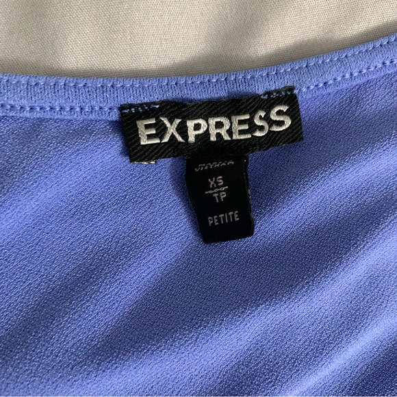 EXPRESS Blue/Periwinkle Short Sleeve Top with Bubble Hem & Crochet sleeve - Picture 7 of 11